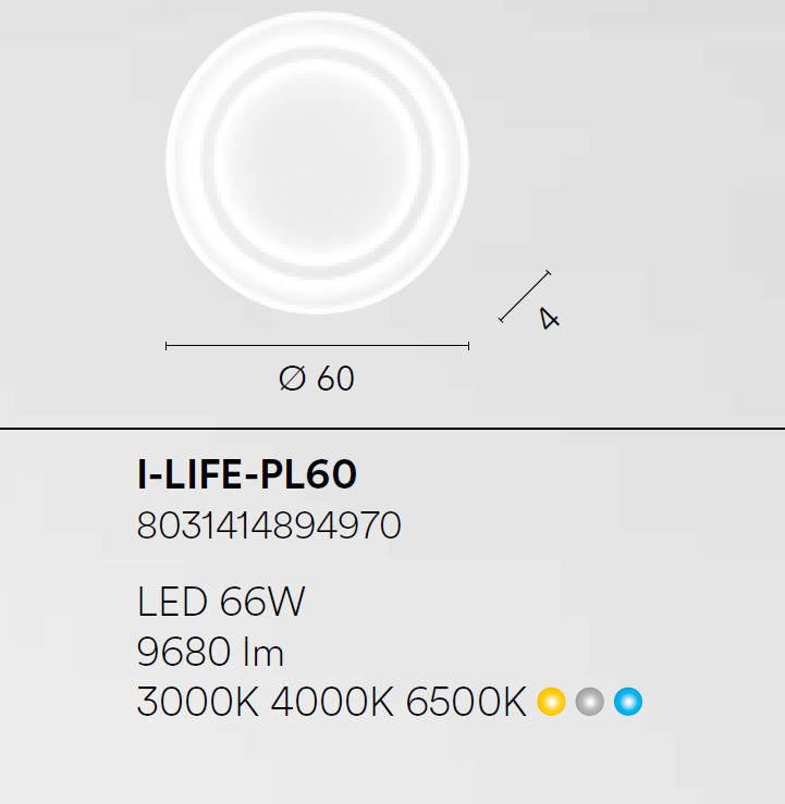 Plafoniera LED metallo bianco diffusore acrilico satinato CCT 56W 8800lm D.60cm LIFE Plafoniera LED metallo bianco diffusore acrilico satinato CCT 56W 8800lm D.60cm LIFE